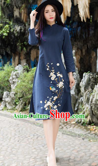 Traditional Chinese National Costume Hanfu Printing Plum Blossom Qipao Dress, China Tang Suit Cheongsam for Women