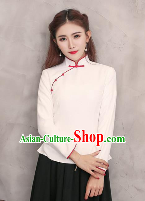 Traditional Chinese National Costume Hanfu Plated Buttons White Shirts, China Tang Suit Cheongsam Upper Outer Garment Blouse for Women