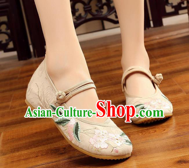 Traditional Chinese National Hanfu Embroidery Begonia White Shoes, China Princess Embroidered Shoes for Women