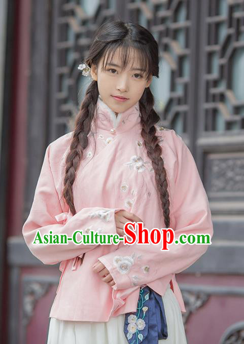 Traditional Chinese National Costume Hanfu Embroidery Cotton-padded Blouse, China Tang Suit Cheongsam Upper Outer Garment Shirt for Women