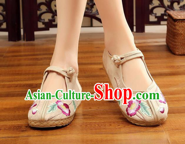 Traditional Chinese National Hanfu Embroidery Flowers White Shoes, China Princess Embroidered Shoes for Women