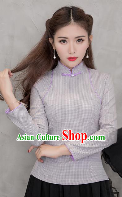 Traditional Chinese National Costume Hanfu Grey Stand Collar Blouse, China Tang Suit Cheongsam Upper Outer Garment Shirt for Women