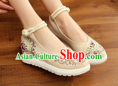 Traditional Chinese National Hanfu White Canvas Embroidery Shoes, China Princess Embroidered Shoes for Women