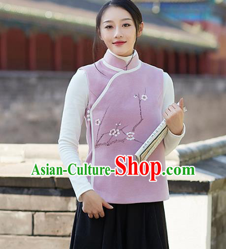 Traditional Chinese National Costume Hanfu Painting Wintersweet Woolen Vests, China Tang Suit Waistcoat for Women
