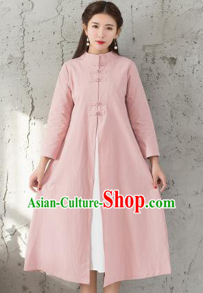 Traditional Chinese National Costume Hanfu Pink Dust Coat, China Tang Suit Outer Garment Coat for Women