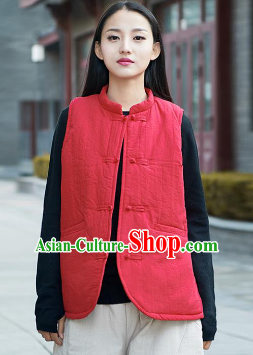 Traditional Chinese National Costume Hanfu Red Vests, China Tang Suit Cheongsam Waistcoat for Women