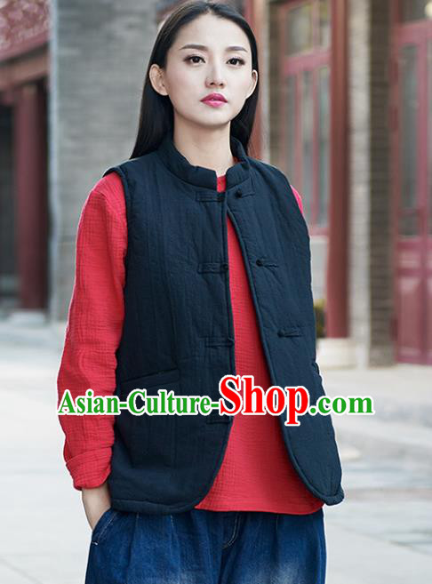Traditional Chinese National Costume Hanfu Black Vests, China Tang Suit Cheongsam Waistcoat for Women