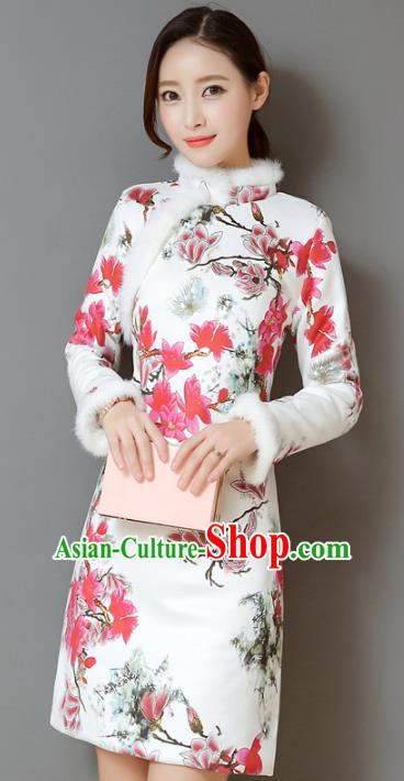 Traditional Chinese National Costume Hanfu Printing Qipao Dress, China Tang Suit Cheongsam for Women