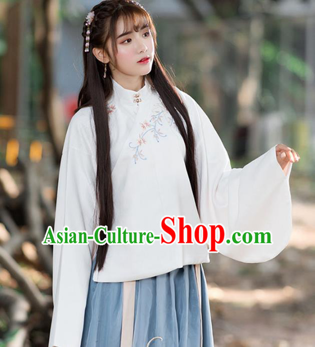 Traditional Chinese National Costume Slant Opening Hanfu Embroidery Blouse, China Tang Suit Cheongsam Upper Outer Garment Shirt for Women