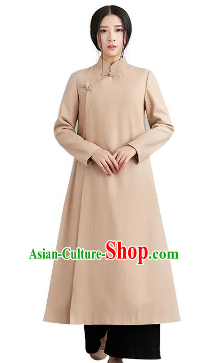 Traditional Chinese National Costume Hanfu Slant Opening Woolen Coats, China Tang Suit Dust Coat for Women