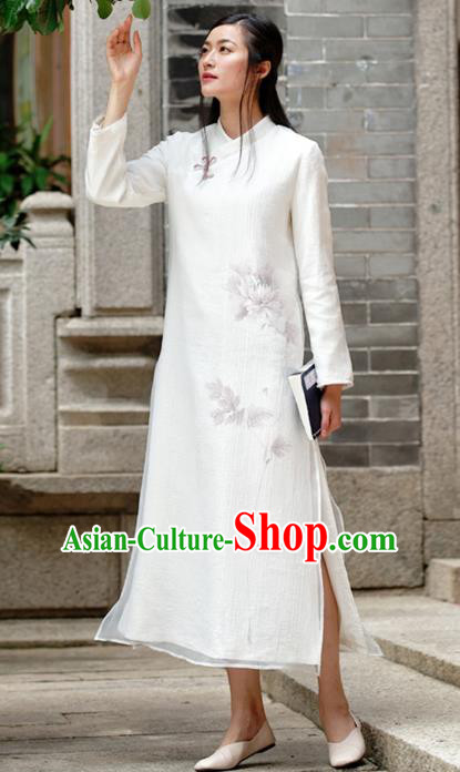Traditional Chinese National Costume Hanfu Ink Painting Qipao, China Tang Suit Cheongsam Dress for Women