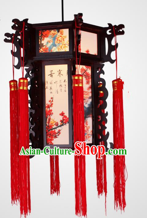 Traditional Chinese Handmade Printing Wintersweet Lantern Classical Wood Carving Palace Lantern China Ceiling Palace Lamp