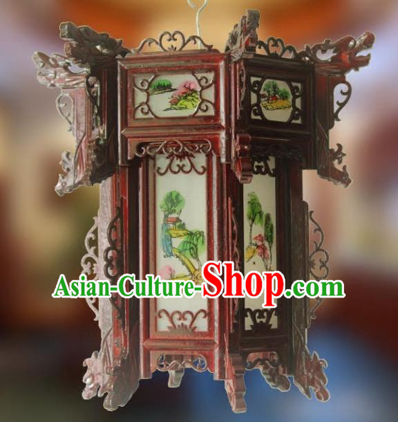 Traditional Chinese Handmade Printing Grass Lantern Classical Palace Lantern China Wood Carving Ceiling Palace Lamp