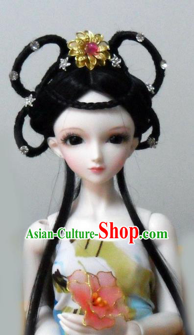 Traditional Handmade Chinese Ancient Tang Dynasty Princess Hair Accessories Palace Lady Wig for Women