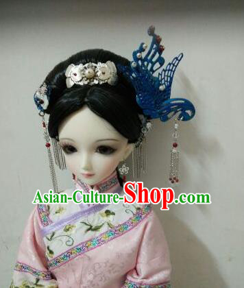 Traditional Handmade Chinese Qing Dynasty Princess Wig Sheath Ancient Manchu Princess Headwear Wiggery for Women