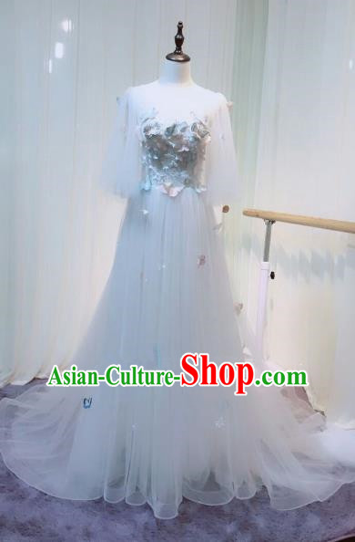 Chinese Style Wedding Catwalks Costume Wedding Bride White Veil Full Dress Compere Clothing for Women