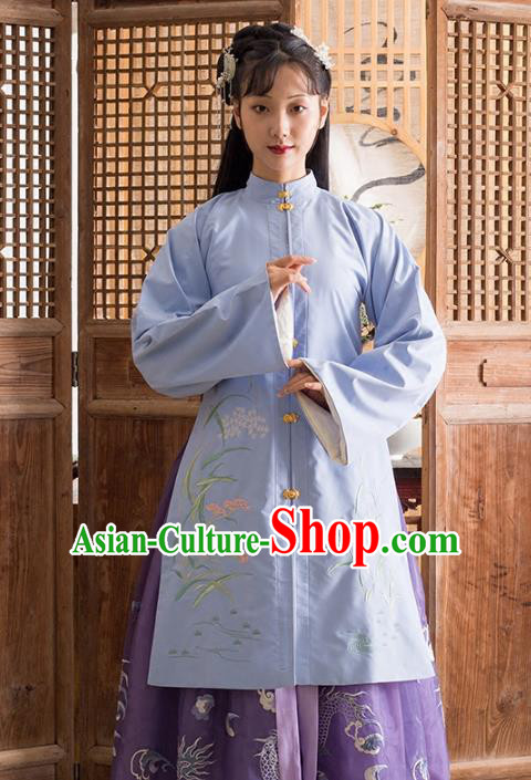 Traditional Chinese Ming Dynasty Nobility Lady Costume Princess Embroidered Hanfu Long Blouse for Women