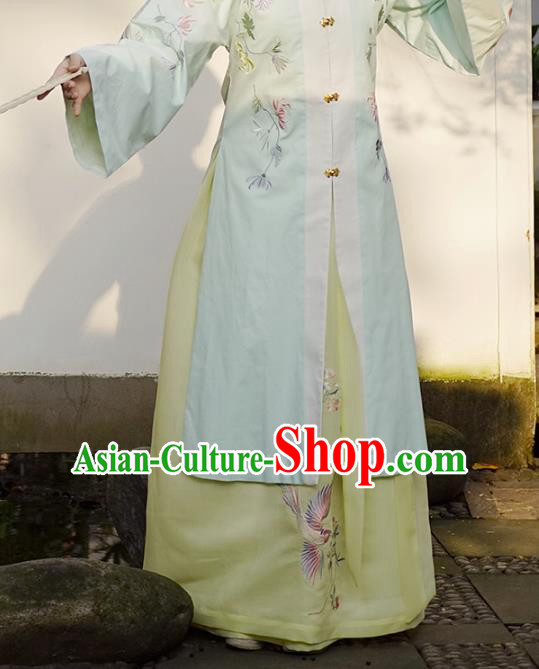 Traditional Chinese Ming Dynasty Young Lady Costume Ancient Embroidered Yellow Skirts for Women