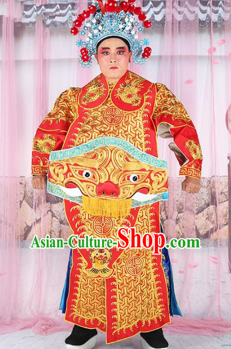 Chinese Beijing Opera General Costume Red Embroidered Robe, China Peking Opera Officer Embroidery Gwanbok Clothing
