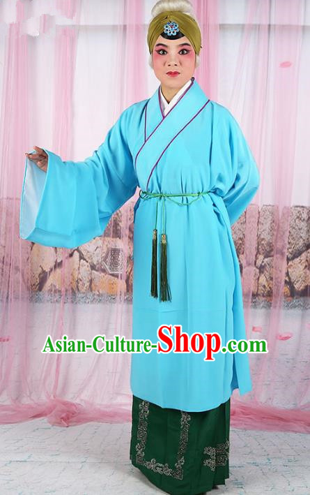 Chinese Beijing Opera Old Women Light Blue Costume, China Peking Opera Pantaloon Robe Clothing