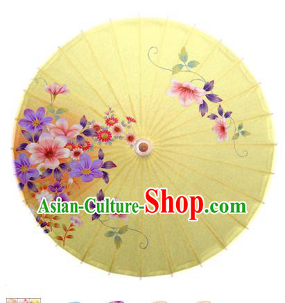 Asian China Dance Umbrella Handmade Classical Printing Flowers Oil-paper Umbrellas Stage Performance Yellow Umbrella