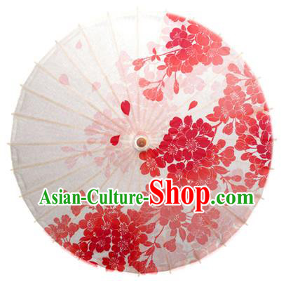 Asian China Dance Umbrella Handmade Classical Printing Oriental Cherry Oil-paper Umbrellas Stage Performance White Umbrella