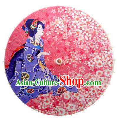 Asian China Dance Umbrella Handmade Classical Printing Flowers Pink Oil-paper Umbrellas Stage Performance Umbrella