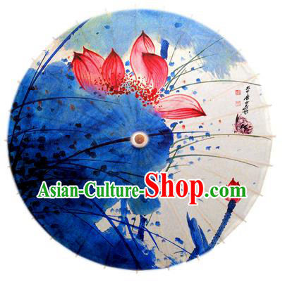 Asian China Dance Umbrella Stage Performance Umbrella Hand Painting Red Lotus Oil-paper Umbrellas