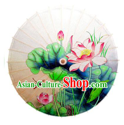 Asian China Dance Umbrella Stage Performance Umbrella Hand Painting Lotus Dragonfly Oil-paper Umbrellas
