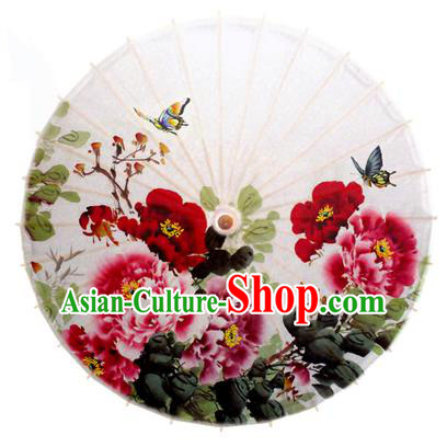 Asian China Dance Handmade Umbrella Stage Performance Umbrella Printing Peony Flowers Oil-paper Umbrellas