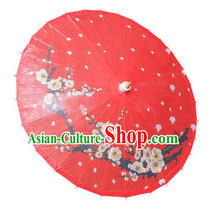 Asian China Dance Handmade Wedding Umbrella Stage Performance Umbrella Printing Wintersweet Red Oil-paper Umbrellas