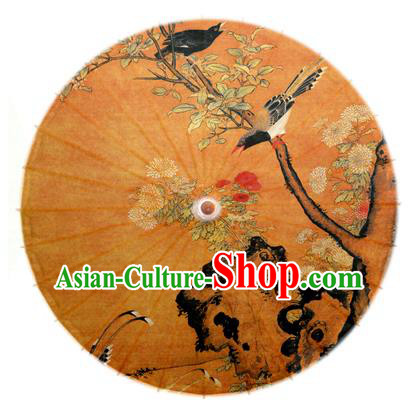 Asian China Dance Handmade Umbrella Ink Painting Plum Blossom Birds Oil-paper Umbrella Stage Performance Props Umbrellas
