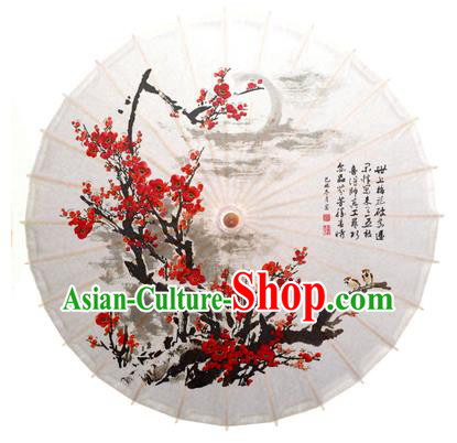 China Traditional Dance Handmade Umbrella Painting Plum Blossom White Oil-paper Umbrella Stage Performance Props Umbrellas