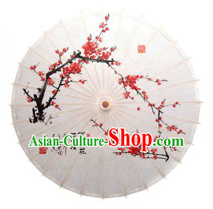 China Traditional Dance Handmade Umbrella Ink Painting Red Plum Blossom White Oil-paper Umbrella Stage Performance Props Umbrellas