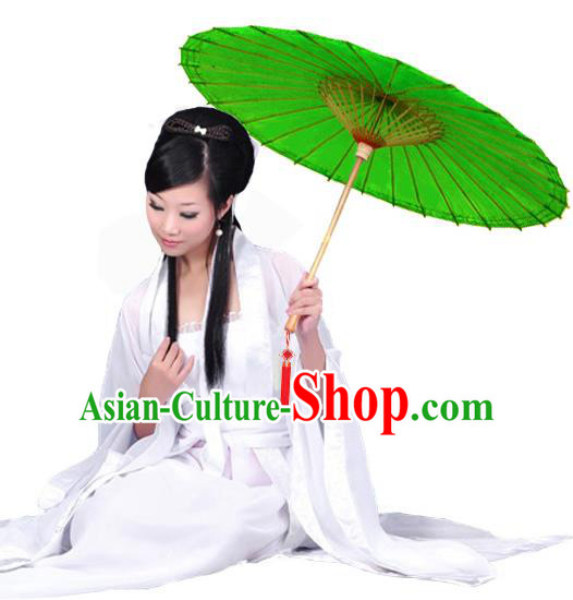 China Traditional Dance Handmade Umbrella Green Oil-paper Umbrella Stage Performance Props Umbrellas