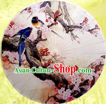 China Traditional Dance Handmade Umbrella Ink Printing Birds Wintersweet Oil-paper Umbrella Stage Performance Props Umbrellas