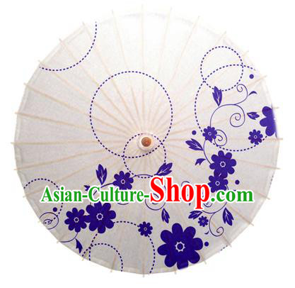 China Traditional Dance Handmade Umbrella Printing Blue Flowers Oil-paper Umbrella Stage Performance Props Umbrellas