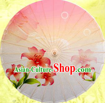 China Traditional Dance Handmade Umbrella Painting Lily Flower Oil-paper Umbrella Stage Performance Props Umbrellas