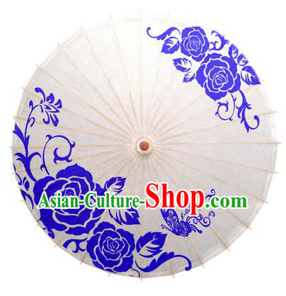 China Traditional Dance Handmade Umbrella Printing Rose Flower Classical Oil-paper Umbrella Stage Performance Props Umbrellas