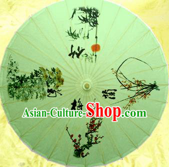 China Traditional Dance Handmade Umbrella Classical Ink Painting Plum Blossom Orchid Bamboo Chrysanthemum Oil-paper Umbrella Stage Performance Props Umbrellas