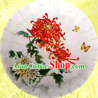Handmade China Traditional Dance Umbrella Classical Painting Chrysanthemum Butterfly Oil-paper Umbrella Stage Performance Props Umbrellas