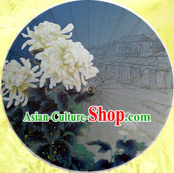 Handmade China Traditional Dance Umbrella Classical Painting White Chrysanthemum Oil-paper Umbrella Stage Performance Props Umbrellas