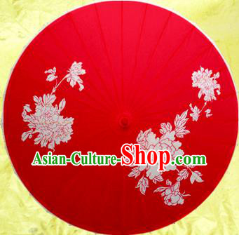Handmade China Traditional Dance Wedding Umbrella Printing Peony Wedding Red Oil-paper Umbrella Stage Performance Props Umbrellas