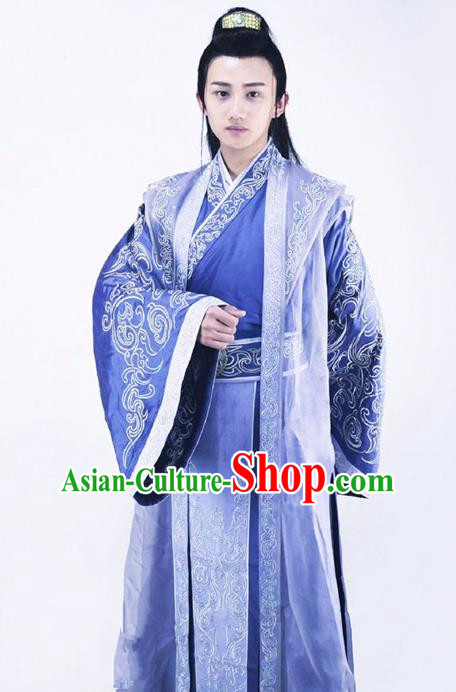 Traditional Chinese Ancient Han Dynasty Royal Prince Embroidered Costume for Men