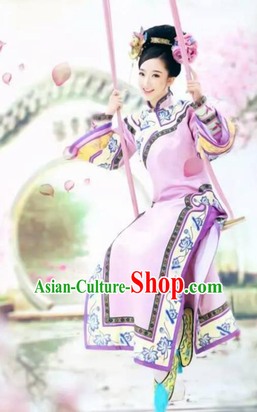 Traditional Chinese Ancient Qing Dynasty Manchu Imperial Concubine Embroidered Mandarin Robe Costume for Women