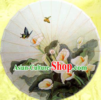 Handmade China Traditional Dance Wedding Umbrella Classical Painting Common Callalily Oil-paper Umbrella Stage Performance Props Umbrellas
