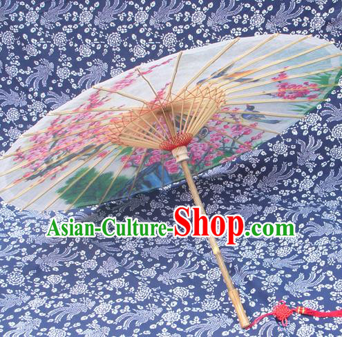 Handmade China Traditional Folk Dance Umbrella Stage Performance Props Umbrellas Painting Peach Blossom Birds Oil-paper Umbrella