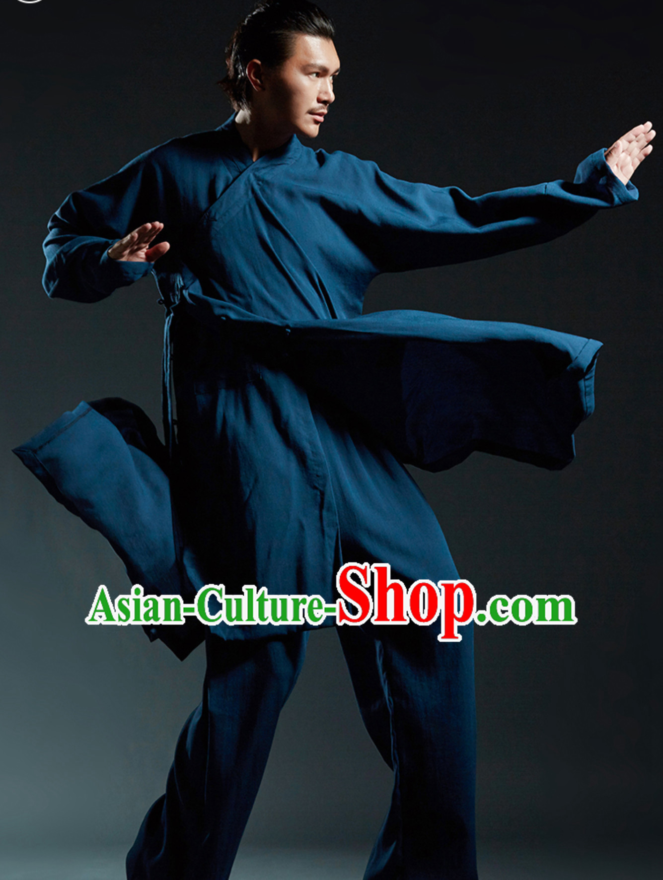 Deep Blue Chinese Classical Tai Chi Wushu Martial Arts Uniform Clothing Complete Set for Men Women Kids