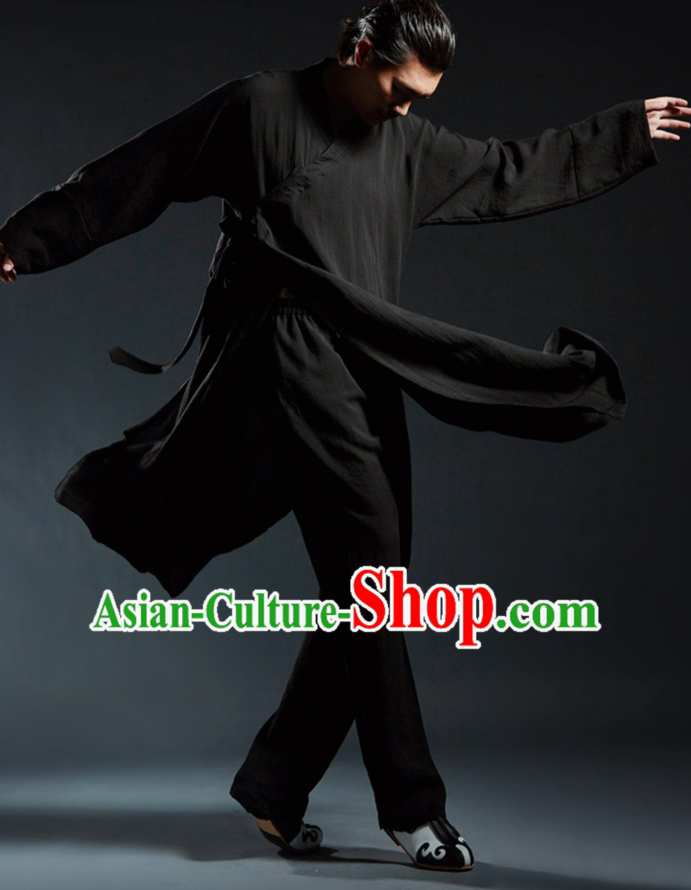 Black Chinese Classical Tai Chi Wushu Martial Arts Uniform Clothing Complete Set for Men Women Kids