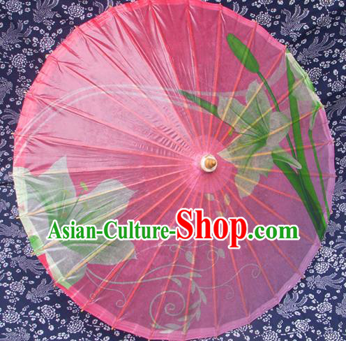 Handmade China Traditional Folk Dance Umbrella Painting Greenish Lily Flower Pink Oil-paper Umbrella Stage Performance Props Umbrellas